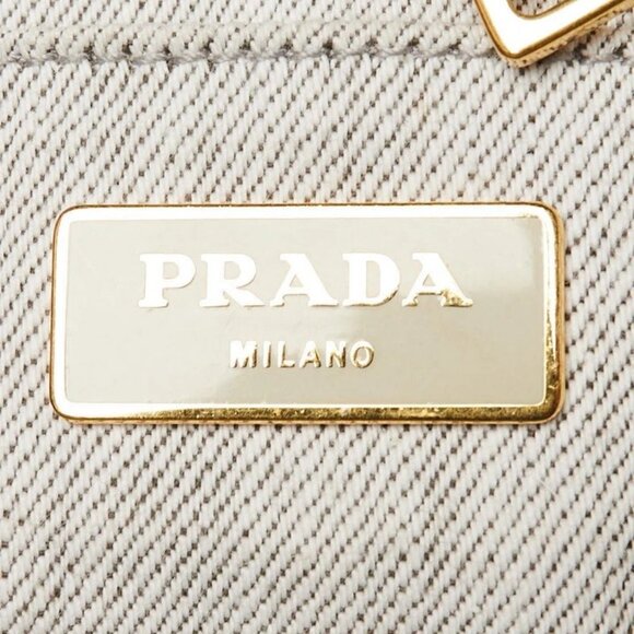 Prada Grey Canapa Denim Logo-Print Medium Tote Bag - Picture 5 of 10